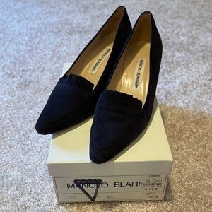 Manolo Blahnik Black Suede Loafers